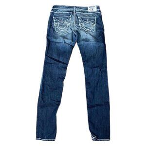 Women’s True Religion Skinny Jeans Dark Wash Thick Stitch Size 28 Y2K Denim Blue